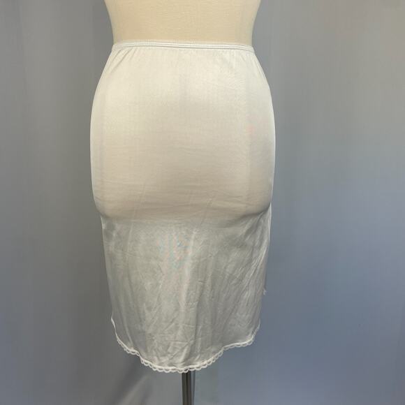 Vintage Half Slip Skirt Size Large White Ivory Solid Satin Nylon Side Slit - Picture 2 of 15